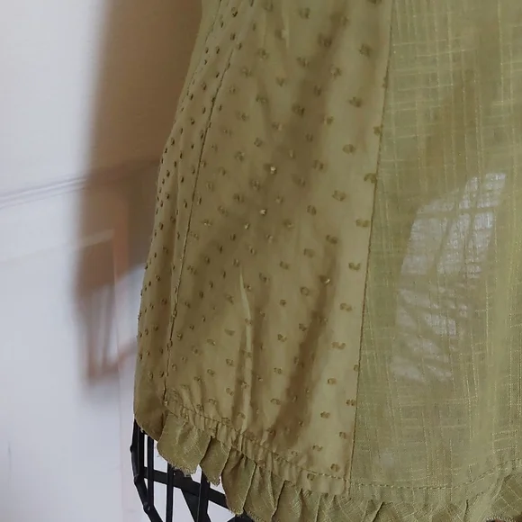 RW&CO. Size L,Olive Ruffle Front Blouse, 100% Cotton - Picture 3 of 7